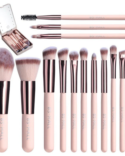 Tiktok Hot Sale Cross-Border New Products 14 Makeup Brushes Suit Rechargeable Luminous Mirror Short Portable Makeup Brush