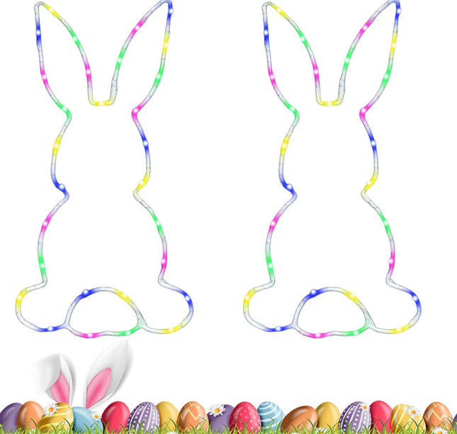 2PCS Easter LED Window Light with Suction Cup Cute Bunny Fairy Lights Multicolor Hanging Decorations Lamp Indoor Home Decor