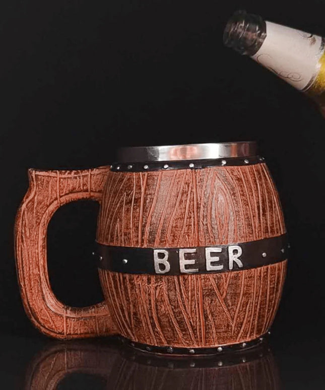 Stainless Steel Wooden Barrel-Shaped Beer Mug Large Capacity Bar Party Wine Utensils  Washable Reusable Beer Mug