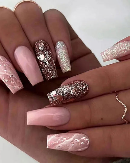 Fashion Colorful Butterfly False Nail Tips With Designs French Coffin Manicure Middle Long Ballerina Fake Nails Set Press on Nai