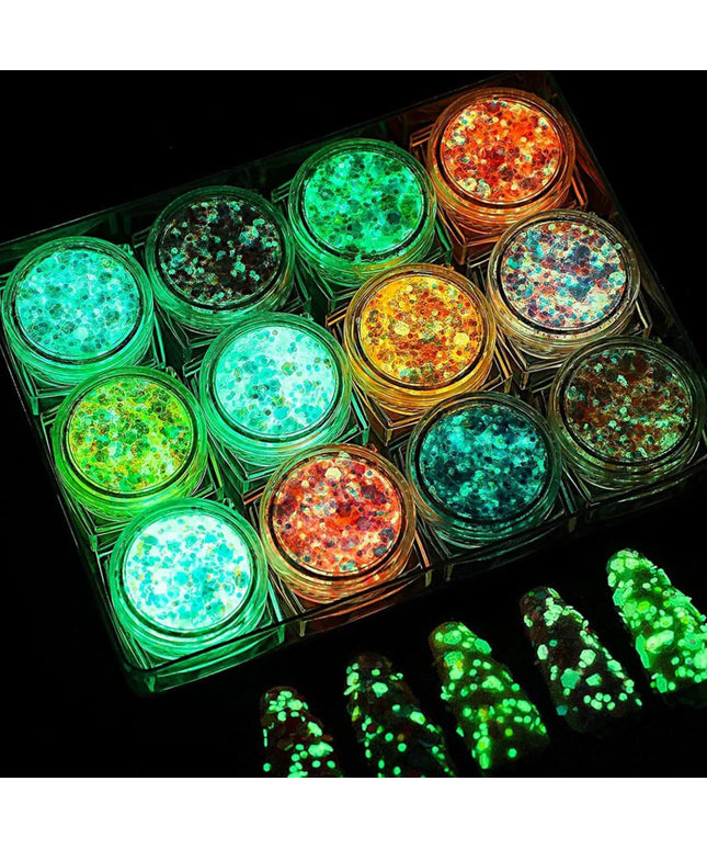 12 Colors Glitter Gel Makeup Glow in The Dark Body Glitter Gel UV Face Glitter for Women Festival Party Glitter Makeup Gel