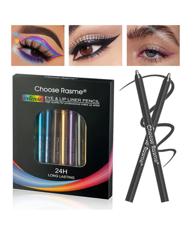 12 Colors Set Glitter & Shimmer Eyeliner Stick Pack - Long-Wearing Blue Tone Eyeliner Pencil with Smooth Application - Versatile