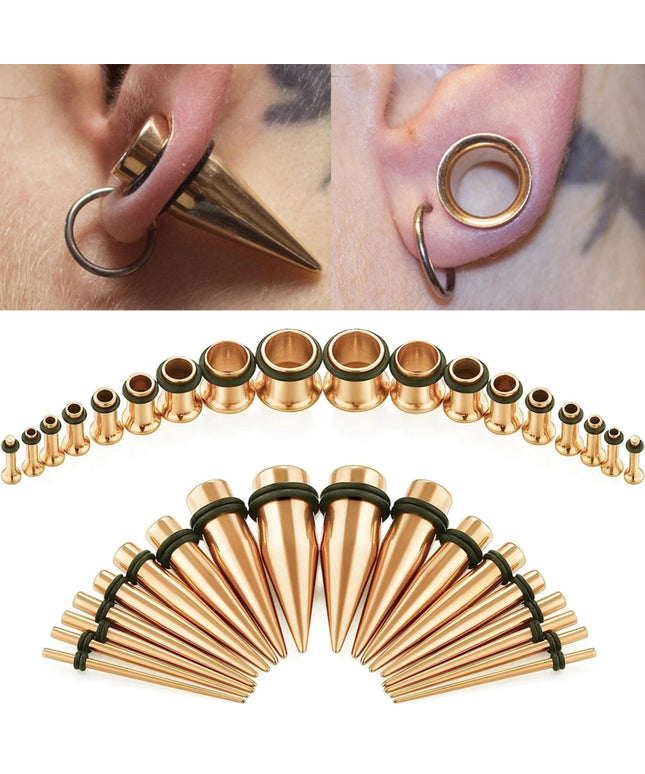 9Pairs Stainless Steel Gold Color Ear Taper Stretching Kit Gauge Expenders Set-18pcs Tapers Or Tunnels Piercing Jewelry 1.6-10mm