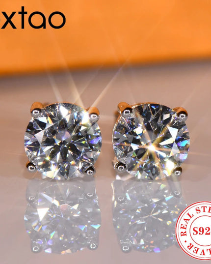 OXTAO With Certified D VVS1 Moissanite Stud Earrings Female Jewelry Sterling Silver S925 Piercing Earrings Wedding Jewelry Gift