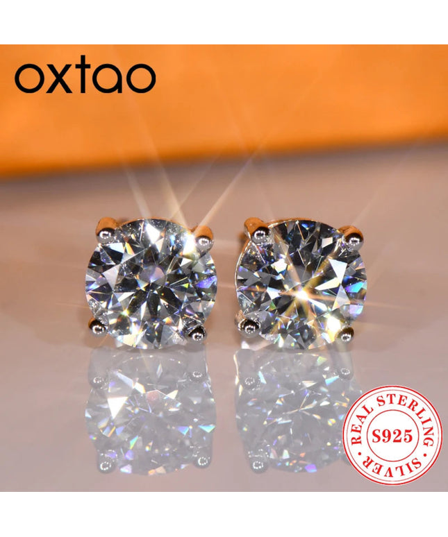 OXTAO With Certified D VVS1 Moissanite Stud Earrings Female Jewelry Sterling Silver S925 Piercing Earrings Wedding Jewelry Gift