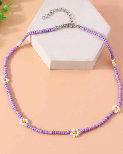 Aihua Bohemia Colorful Flower Seed Beads Necklace For Women Kids Friendship Necklace Summer Beach Party Jewelry Gifts