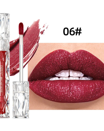 QIBEST Waterproof Diamond Shimmer Glitter Lipgloss Matte Liquid Lipstick Shiny Pearl Lip Glaze Long Lasting LipTint Women Makeup