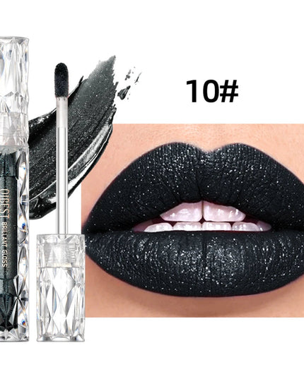 QIBEST Waterproof Diamond Shimmer Glitter Lipgloss Matte Liquid Lipstick Shiny Pearl Lip Glaze Long Lasting LipTint Women Makeup