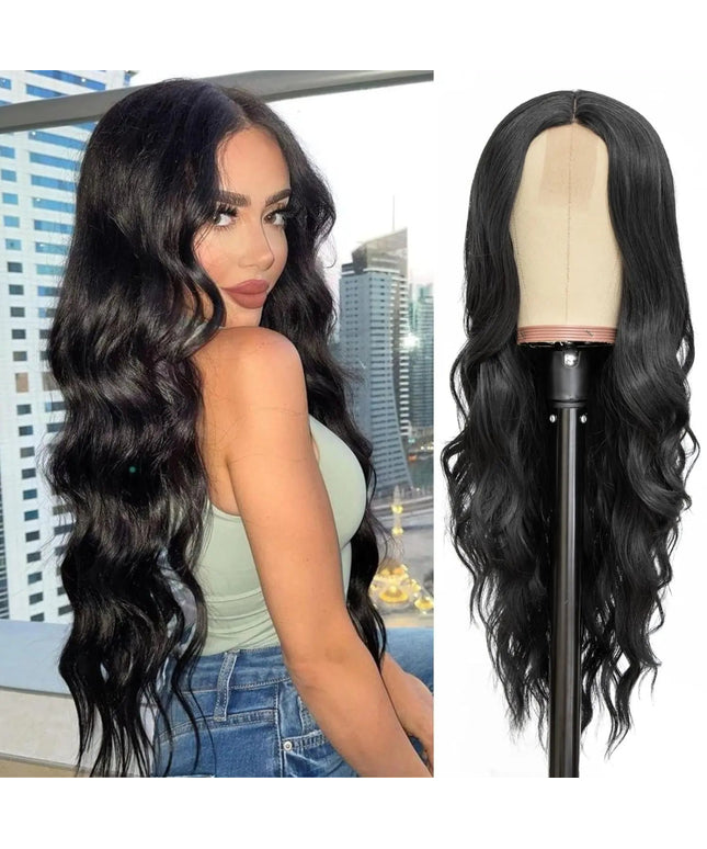 Synthetic Long Lace Ombre Blonde Wavy Wig for Women 26 Inch Middle Part Curly Natural Looking Heat Resistant Fiber for Daily