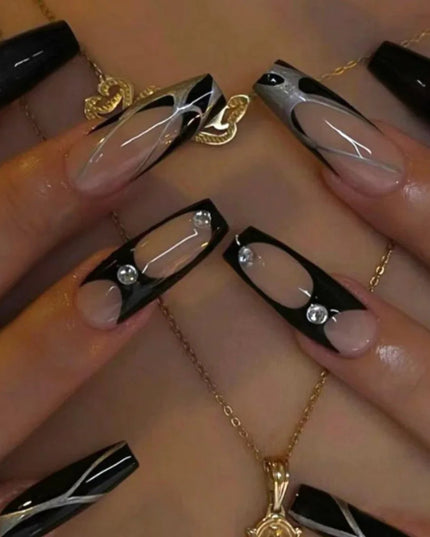 24Pcs Horror Comic Tomie Press on Nails Almond Glossy Black Japanese Anime Nails Reusable Halloween False Nail Tips for Girls