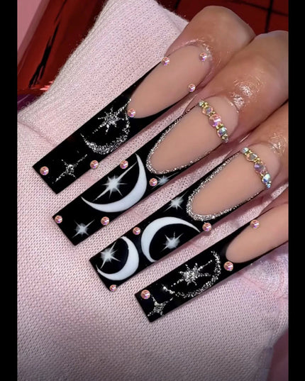 Scary Blood Skull Fake Nails Long Coffin Ballet Halloween Style False Nails 24pcs Wearable Press on Nail tips for Halloween Gift