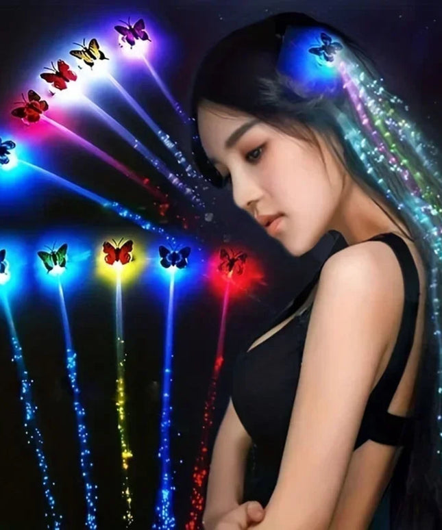 1pc/5pcs, Colorful Butterfly Light Braids Wigs Glowing Flash LED Hair Braid Clip Decoration Ligth Up Christmas Hair Accessories