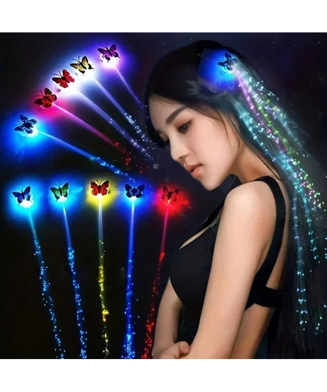 1pc/5pcs, Colorful Butterfly Light Braids Wigs Glowing Flash LED Hair Braid Clip Decoration Ligth Up Christmas Hair Accessories