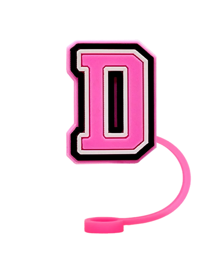 10mm Pink Letter Straw Cover Caps 1PCS Accessories For Cups,Soft Silicone Alphabet Straw Topper Drinkware,Dustproof Straw Caps