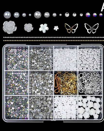 12 Grid Nail Resin Bowknot Bear Nails Art Charms Bowknots Heart Flower Kawaii Diy Decor Lollipop 3D Manicure Rhinestone Tools