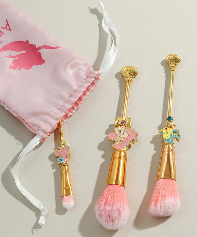 The Little Mermaid Makeup Brushes, Kawaii, Disney, Ariel, Princess, Eye Shadow, Foundation, Blush, Blending, Beauty, 3Pcs