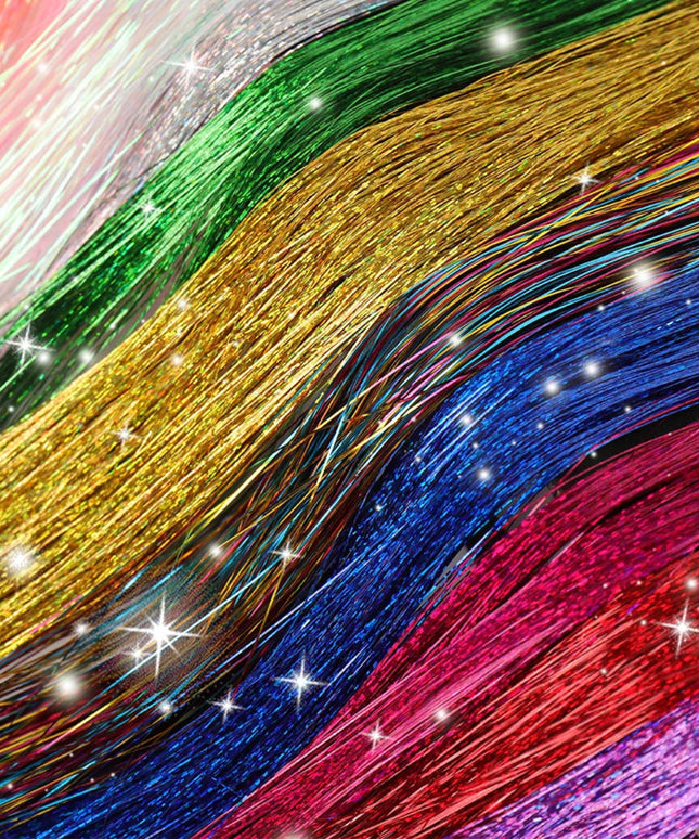 Hair Tinsel Kit Fairy Tinsel Hair Extensions With Tool 12 Colors Heat Resistant for Christmas New Year Party 48inch