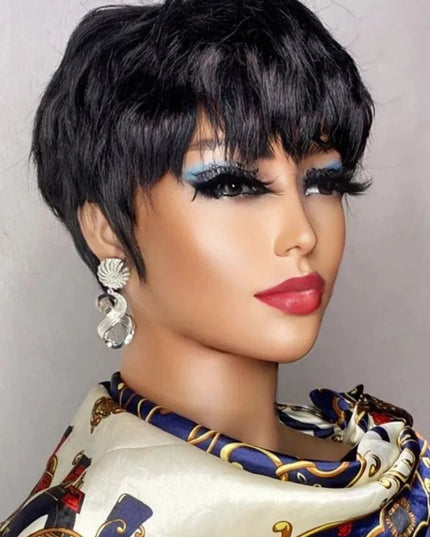 Brown Short Pixie Cut Wig Human Hair For Black Women Machine Made Wigs With Bangs Colored Brazilian Wig Human Hair Wigs