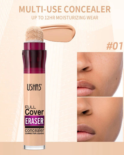 USHAS 12 Color Liquid Concealer Moisturizing Rotating Sponge Head Concealer Long Lasting Lightweight Multi-use Foundation Makeup