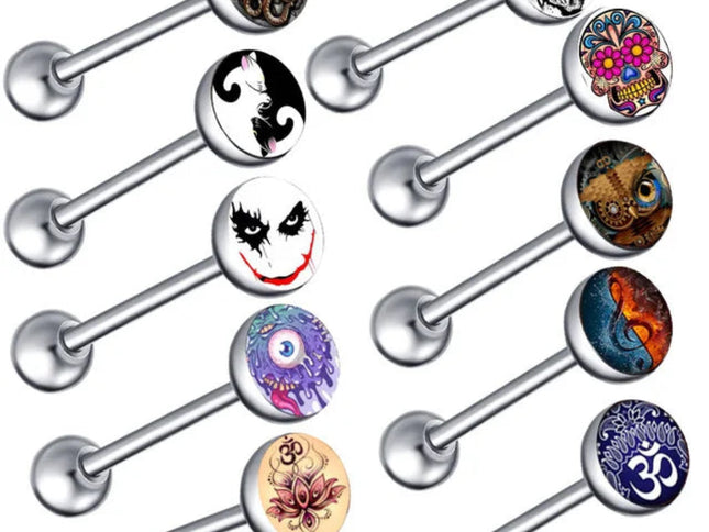 6PCS Paint Tongue Piercing Lot Stainless Steel Glitter Tongue Rings Barbell Bulk Sexy Nipple Bars Set Barbell Piercing Jewelry