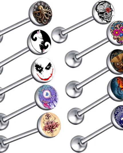 6PCS Paint Tongue Piercing Lot Stainless Steel Glitter Tongue Rings Barbell Bulk Sexy Nipple Bars Set Barbell Piercing Jewelry