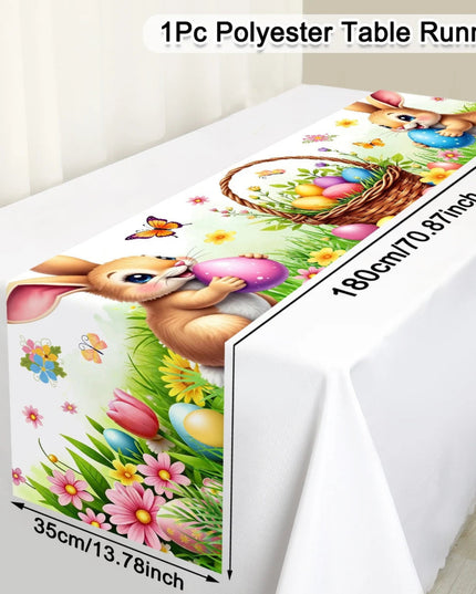 Easter Bunny Eggs Table Runner Holiday Party Decor Washable Spring Flowers Kitchen Dining Tablecovers Easter Decorations 2026