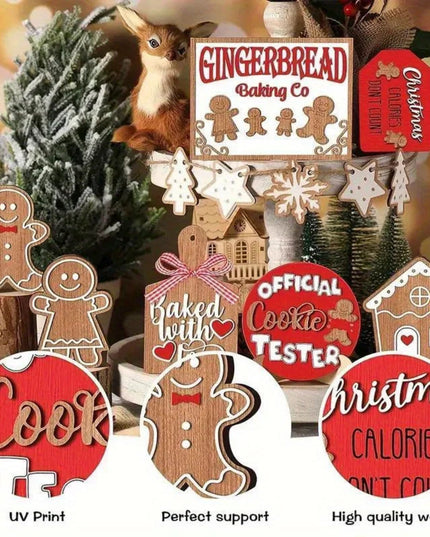 12-Piece Wooden Christmas Tiered Tray Set: Featuring Colorful Snowmen, Gingerbread, and Santa Signs for Festive Cheer