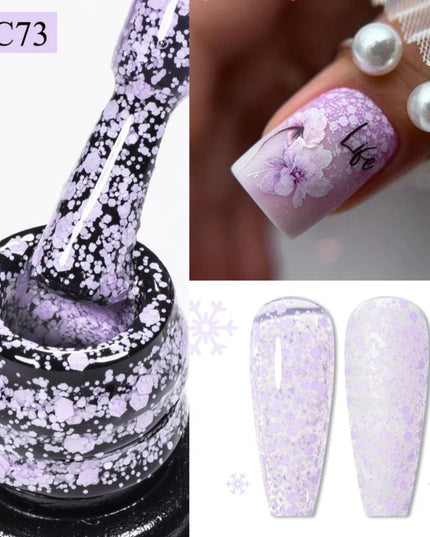 7ml Snowflake Gel Nail Polish UV LED Semi Permanent Milky White Pink Glitter Snow Sequins Gel Nails Art Design Varnish Manicure