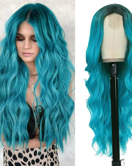 Synthetic Long Lace Ombre Blonde Wavy Wig for Women 26 Inch Middle Part Curly Natural Looking Heat Resistant Fiber for Daily