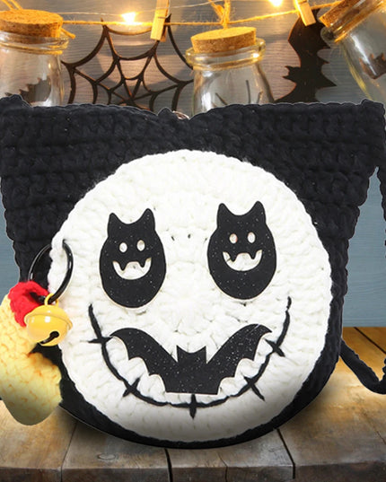 Holloween Crochet Messenger Bag Novelty Shoulder Bag for Women Cartoon Handbag Satchel Purse for Shopping Travel