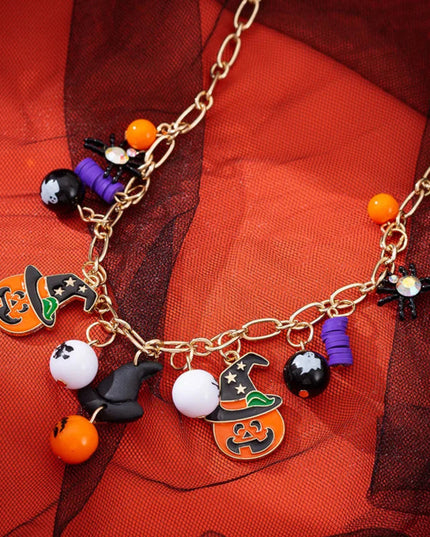 Halloween Element Pumpkin Ghost Pendant Necklace for Women Punk Novelty Funny Costume Necklace Jewelry Cosplay Accessories