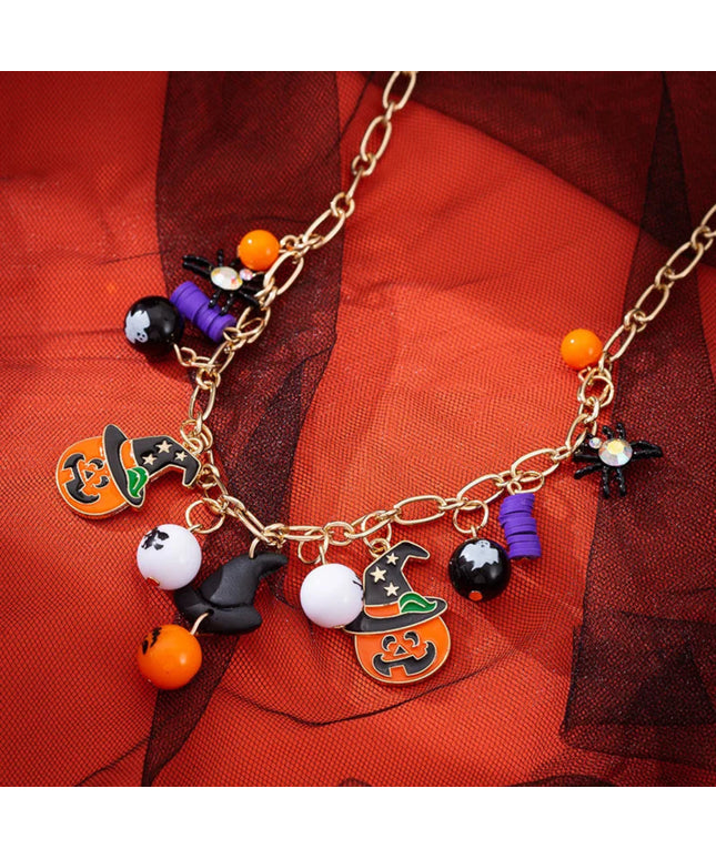 Halloween Element Pumpkin Ghost Pendant Necklace for Women Punk Novelty Funny Costume Necklace Jewelry Cosplay Accessories