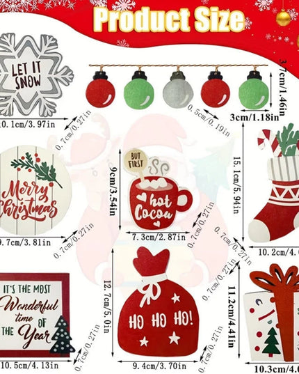 Christmas Tiered Tray Set Wooden Decoration Set Farmhouse Christmas Decor Bell Coffee Cup Snowflake Cookie Wooden Signs