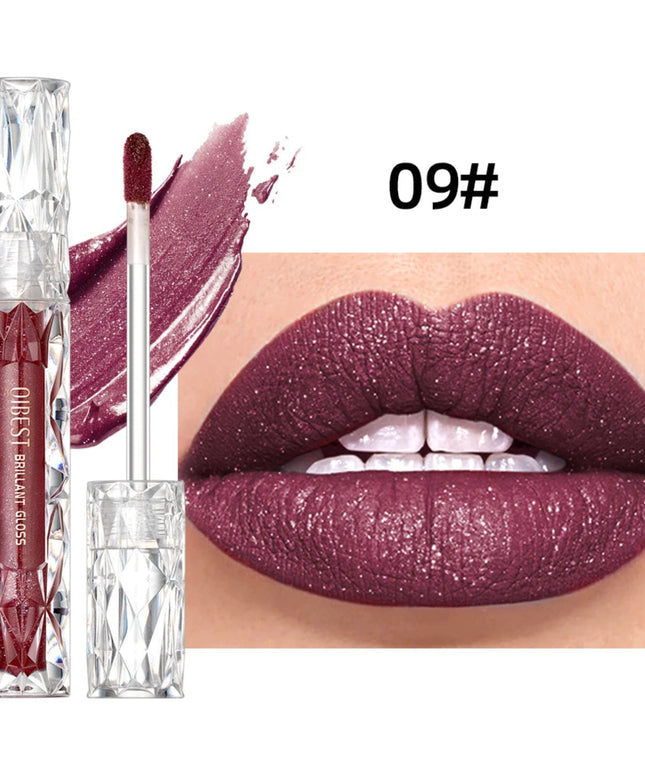 QIBEST Waterproof Diamond Shimmer Glitter Lipgloss Matte Liquid Lipstick Shiny Pearl Lip Glaze Long Lasting LipTint Women Makeup