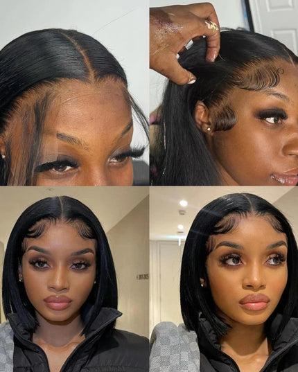 13x4 Straight Lace Frontal Bob Wig Pre Plucked 4x4 Human Hair Wigs Brazilian Remy Bone Straight Short Bob Wig For Women 14 Inch