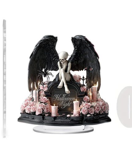 Spooky Halloween Acrylic Table Decor Set with 2D Flat Candle Moon Witch Eyeball and Fallen Angel Figurines for Home Décor