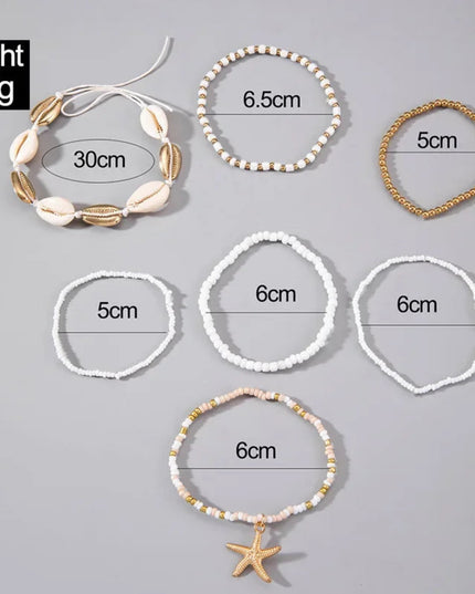 7Pcs Bohemian Shell Bracelet Set For Women Starfish Charm Rice Beads Wristband Bangle Girls Summer Beach Jewelry Accessories