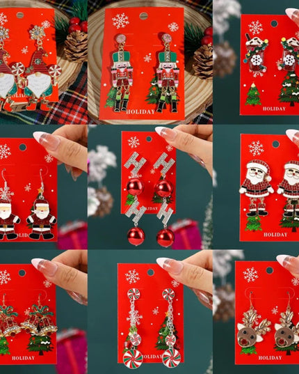 Christmas Drop Earrings For Women Shiny Rhinestone Santa Claus Xmas Tree Snowman Elk Snowflake Long Tassel Dangle Earring Gifts