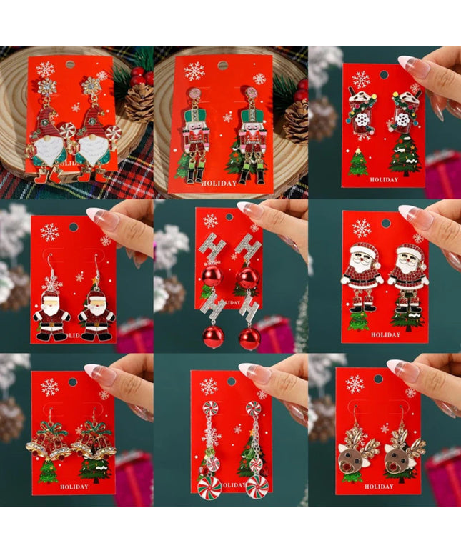 Christmas Drop Earrings For Women Shiny Rhinestone Santa Claus Xmas Tree Snowman Elk Snowflake Long Tassel Dangle Earring Gifts