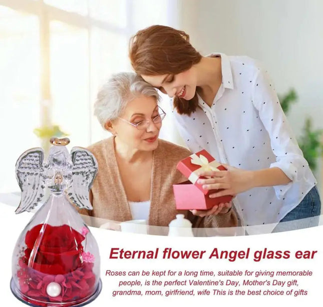 Angel Rose Eternal Flower Angel Glass Romantic Preserved Rose Angel Decor Decorative Angel Statues And Figurines Gifts For Mom