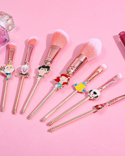 7pcs Mermaid Princess Makeup Brush Set, Metal Texture, Unique Cartoon Eyeshadow Brush, Mermaid Brush Set, Disney Series Makeup