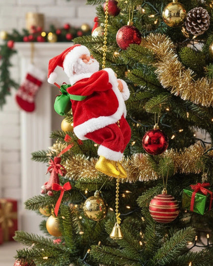 Novelty Climbing Santa Claus on Rope with Music Christmas Tree Pendant Ornament Battery Operated Rope Climbing Santa Claus