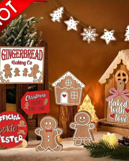 12-Piece Wooden Christmas Tiered Tray Set: Featuring Colorful Snowmen, Gingerbread, and Santa Signs for Festive Cheer