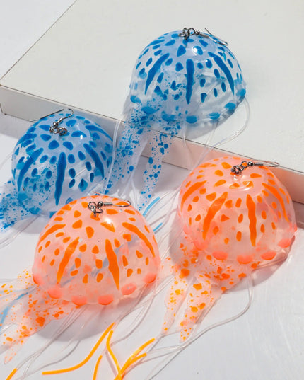 Creative Jellyfish Long Tassel Silicone Earrings for Women Funny UV Glow Ocean Animal Drop Earring Festival Mermaid Jewelry Gift