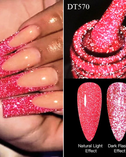 MEET ACROSS 7ml Reflective Glitter Gel Nail Polish Pink Green Purple Sparkling Soak Off UV Gel Polish for Manicure DIY Nail Art