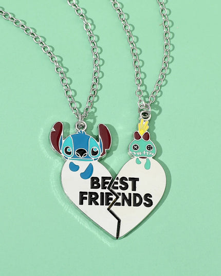 Disney-Stitch Heart Necklace for Couple, Gold and Silver Color, Angel and Stitch, Cute Style , Jewelry Pendant, Gift for Girl, 1