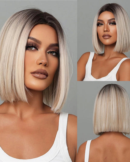 White Blonde Gray Synthetic Wigs with Bangs Short Straight Bob Hair Wig for Women Cosplay Daily Natural Hair Heat Resistant