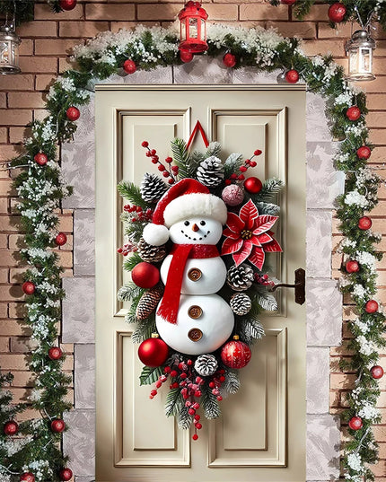 Festive Santa Claus Christmas Door Cover for Front Door Holiday Door Wrap with Christmas Decorations and Snowflakes