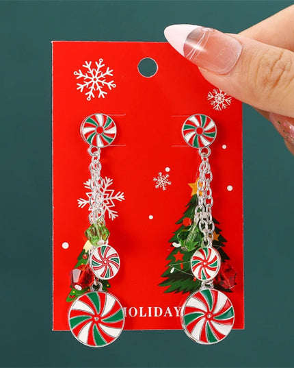 Christmas Drop Earrings For Women Shiny Rhinestone Santa Claus Xmas Tree Snowman Elk Snowflake Long Tassel Dangle Earring Gifts