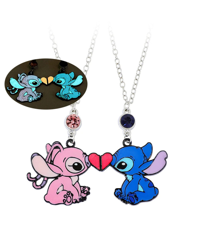 Disney-Stitch Heart Necklace for Couple, Gold and Silver Color, Angel and Stitch, Cute Style , Jewelry Pendant, Gift for Girl, 1